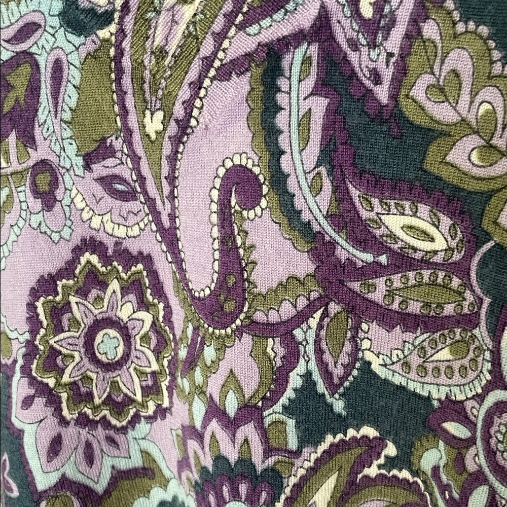 Talbots 100% merino wool Olive & Purple Paisley sweater Chic, unique, gorgeous! - Picture 3 of 9